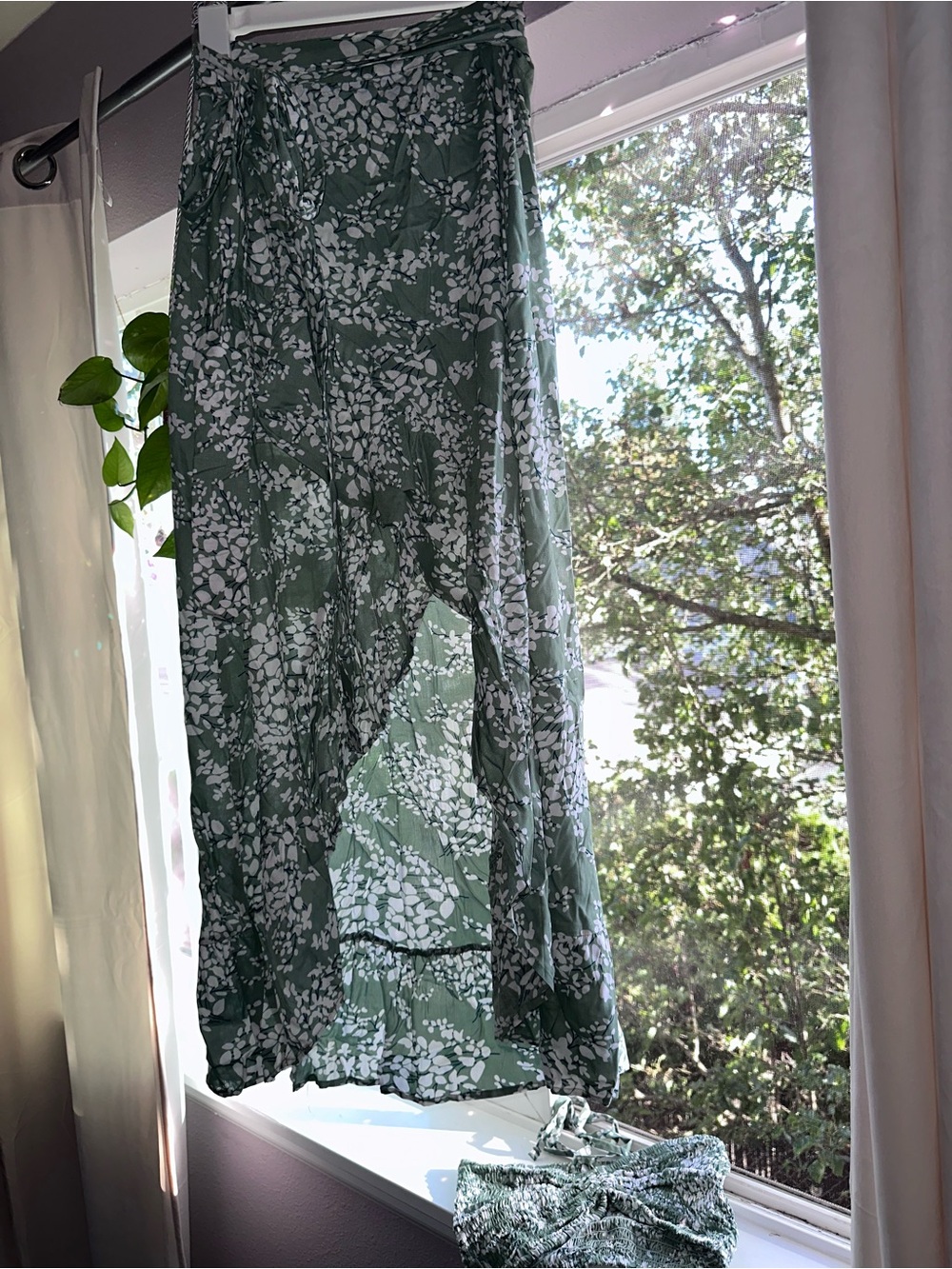 Green Floral Wrap Maxi Skirt and Top Set